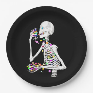 Skeleton Eating Halloween Candy Paper Plate