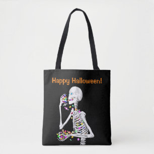 Skeleton Eating Halloween Candy Tote Bag