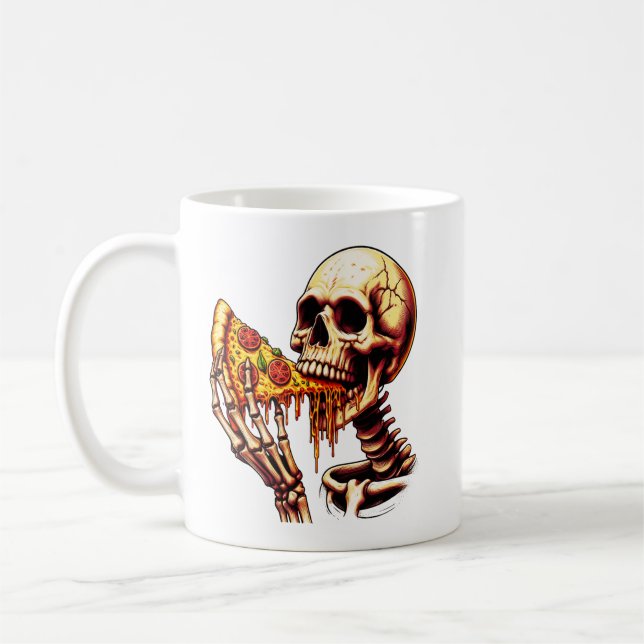 Skeleton Eating Pizza Coffee Mug (Left)