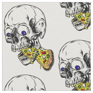 skeleton eating pizza fabric