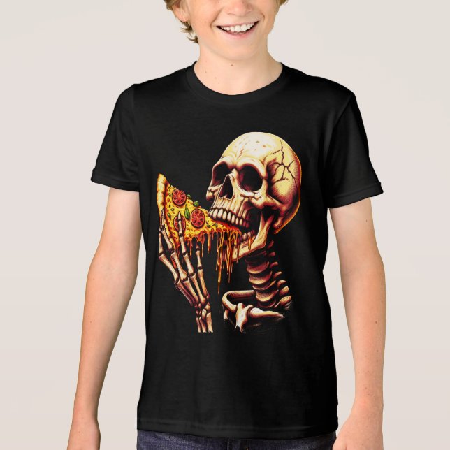 Skeleton Eating Pizza  Tri-Blend Shirt (Front)