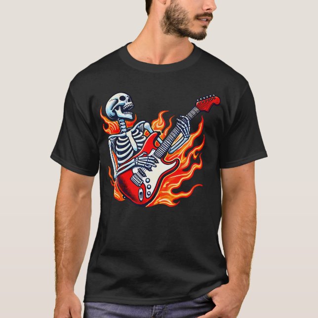 Skeleton Electric Guitar Guy Rock  Roll Band Rock  T-Shirt (Front)