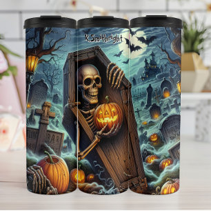 Skeleton Emerging from Coffin Thermal Tumbler