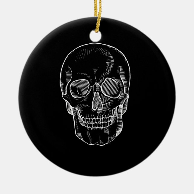 Skeleton Face on a  Ceramic Tree Decoration (Front)