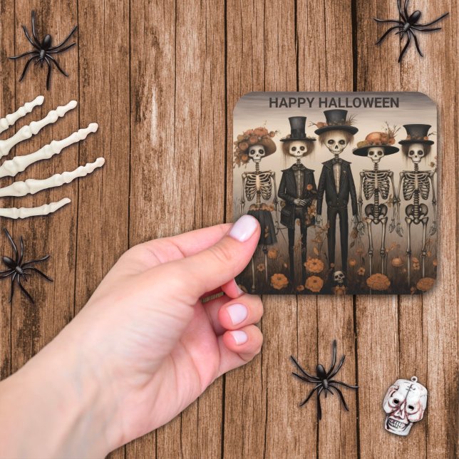 Skeleton Family Happy Halloween Square Sticker (Creator Uploaded)