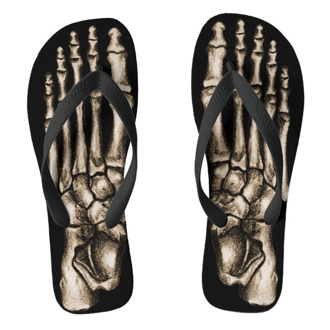 Skeleton Feet Funny Foot Bones Spooky Black Flip Flops (Footbed)