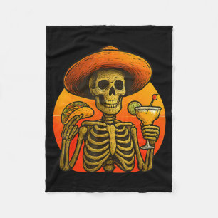 Skeleton fiesta cinco de mayo taco and margarita fleece blanket