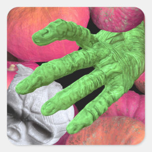 Skeleton fingers & skull &  pumpkins for Halloween Square Sticker