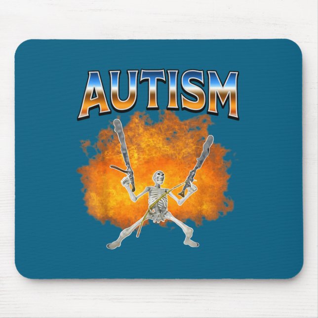 Skeleton Fire Funny Meme Autism Awareness Autistic Mouse Mat (Front)