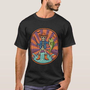 Skeleton Fisherman Funny Halloween Spooky Fishing T-Shirt