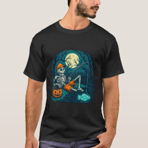 Skeleton Fisherman Halloween Spooky Fishing Costum T-Shirt