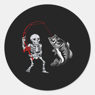 Skeleton Fishing Byss Fisherman Halloween Classic Round Sticker
