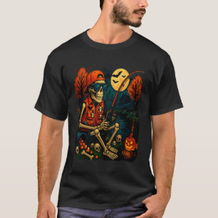 Skeleton Fishing Halloween Costume Funny Fish Men T-Shirt