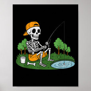 Skeleton Fishing Halloween Soky Fisherman Fish Men Poster
