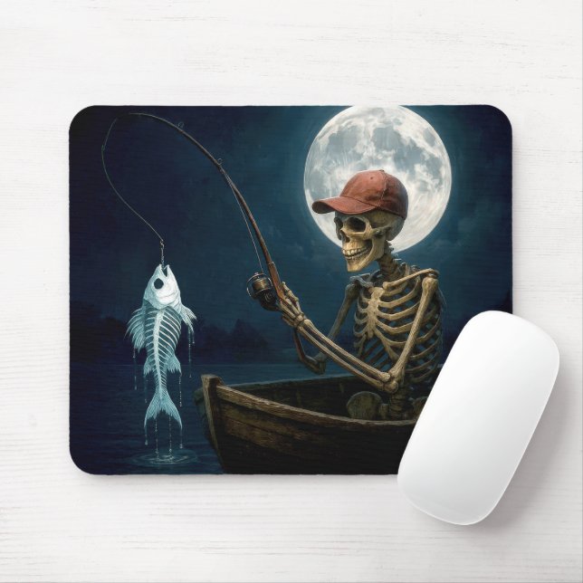 Skeleton Fishing In a Wooden Rowboat Mouse Mat (With Mouse)