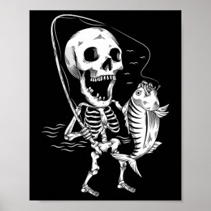 Skeleton Fishing Lazy Halloween Costume Cool Skull Poster