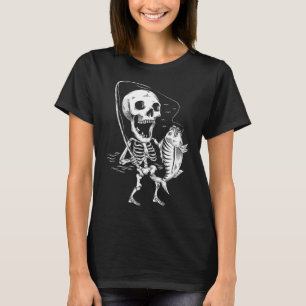 Skeleton Fishing Lazy Halloween Costume Cool Skull T-Shirt