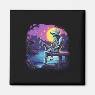 Skeleton Fishing Sunset Byss Fisherman Skeleton Ha Magnet