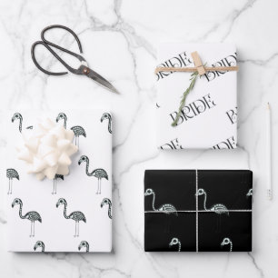 Skeleton Flamingo Bridal Shower Halloween Wrapping Paper Sheet