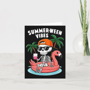 Skeleton Flamingo Summerween Vibes Halloween Boys  Card