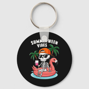 Skeleton Flamingo Summerween Vibes Halloween Boys Key Ring