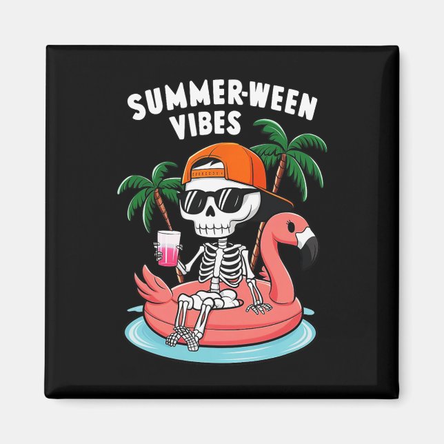Skeleton Flamingo Summerween Vibes Halloween Boys  Magnet (Front)