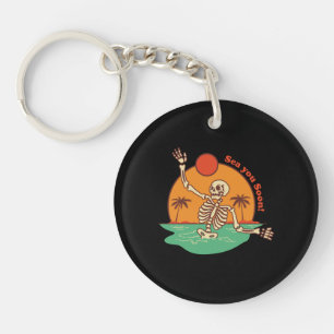 Skeleton Floating See You Soon on a Key Ring