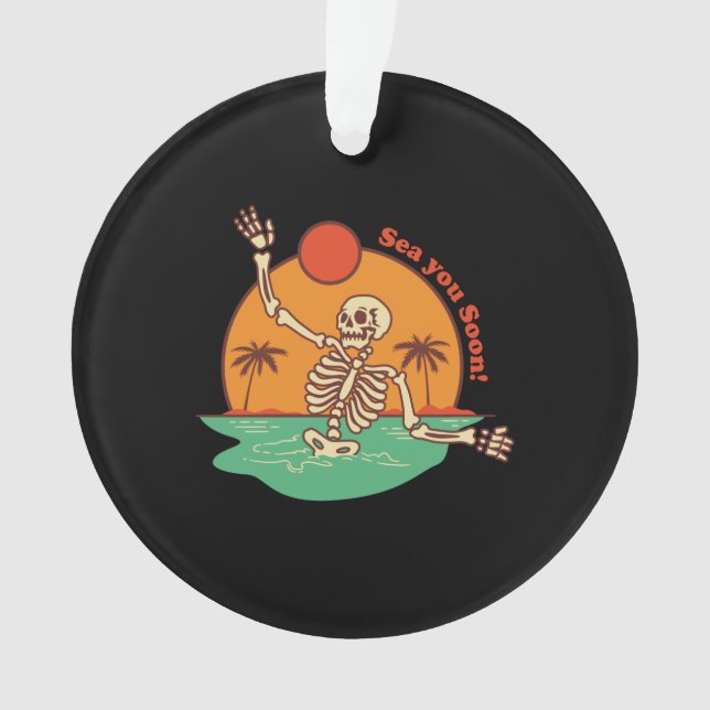 Skeleton Floating While Enjoying a Cold One on a  Ornament (Front)