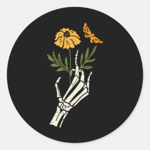 Skeleton Floral Hands Clic Retro Halloween Women's Classic Round Sticker