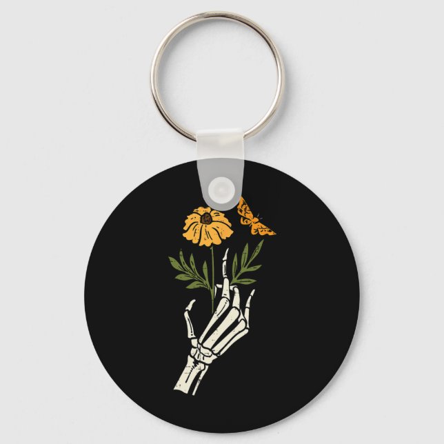 Skeleton Floral Hands Clic Retro Halloween Women's Key Ring (Front)