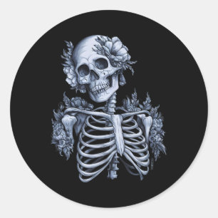 Skeleton Floral Skull Halloween Gothic Occult Wome Classic Round Sticker
