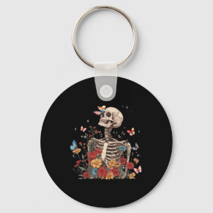 Skeleton Flowers Butterfly Floral Halloween Men Wo Key Ring