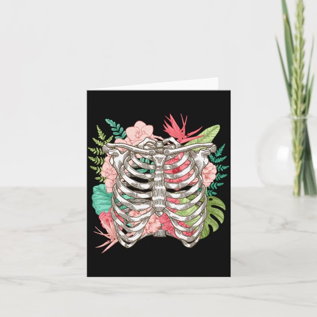 Skeleton Flowers Rib Cage X-ray Funny Halloween  Card (Front)