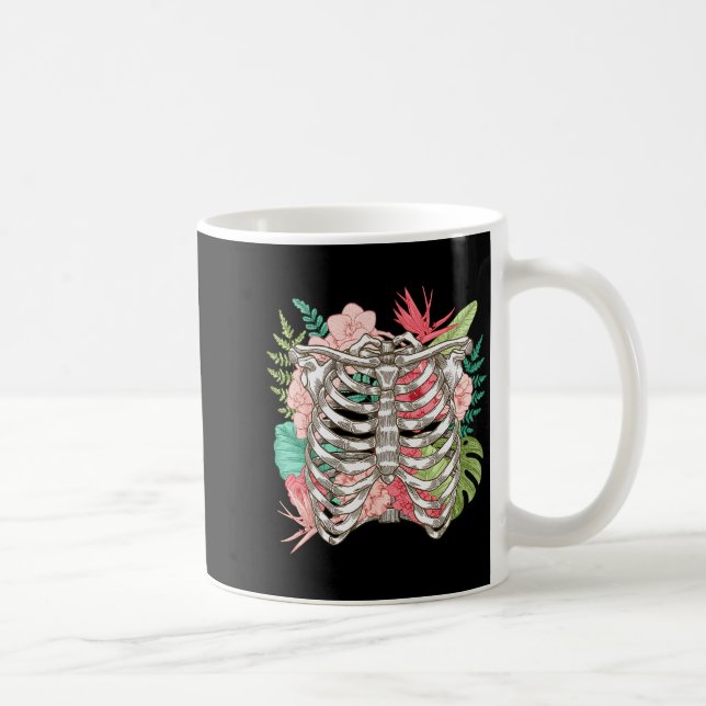 Skeleton Flowers Rib Cage X-ray Funny Halloween  Coffee Mug (Right)