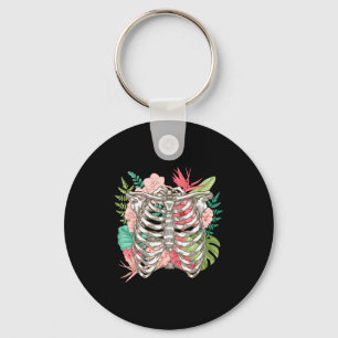 Skeleton Flowers Rib Cage X-ray Funny Halloween Key Ring