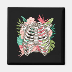 Skeleton Flowers Rib Cage X-ray Funny Halloween Magnet