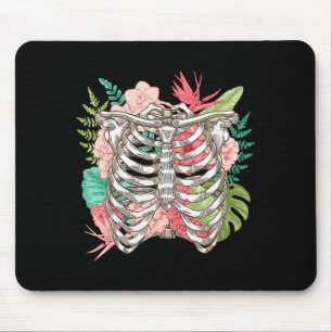 Skeleton Flowers Rib Cage X-ray Funny Halloween Mouse Mat