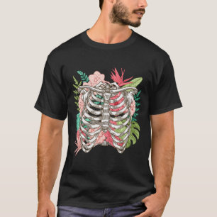 Skeleton Flowers Rib Cage X-ray Funny Halloween  T-Shirt