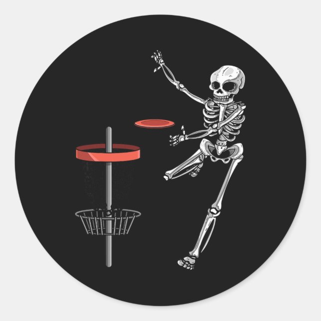 Skeleton Flying Disc Golf Halloween Frisbee Easy D Classic Round Sticker (Front)