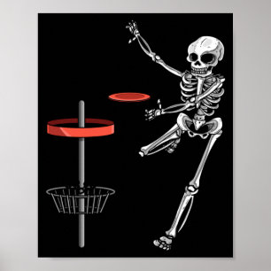 Skeleton Flying Disc Golf Halloween Frisbee Easy Poster