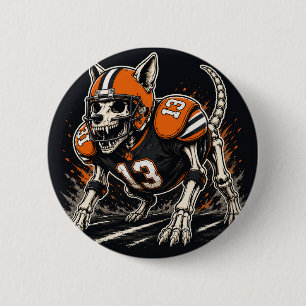 Skeleton Football Dog Comic Art 6 Cm Round Badge