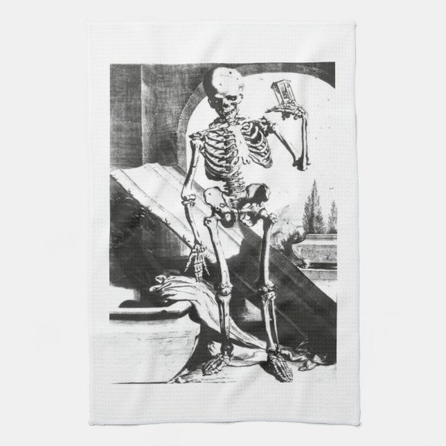 Skeleton from Anatomia Humani Corporis Tea Towel (Vertical)