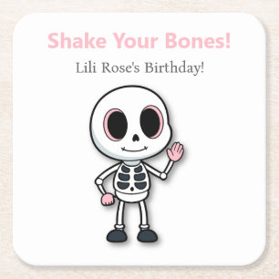 Skeleton Fun Halloween Birthday Party Square Paper Coaster