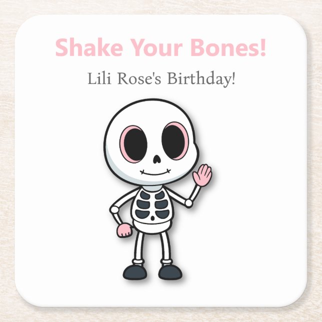 Skeleton Fun | Halloween Birthday Party Square Paper Coaster (Front)