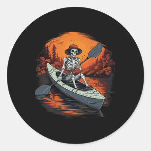 Skeleton Funny Kayaking Canoeing Halloween Kayaker Classic Round Sticker