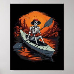 Skeleton Funny Kayaking Canoeing Halloween Kayaker Poster