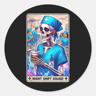 Skeleton Funny Tarot Card Night Shift Squad Hallow Classic Round Sticker