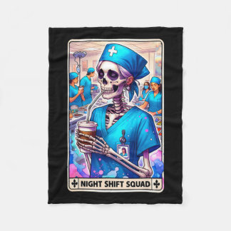 Skeleton Funny Tarot Card Night Shift Squad Hallow Fleece Blanket