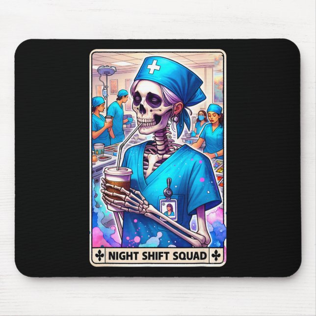 Skeleton Funny Tarot Card Night Shift Squad Hallow Mouse Mat (Front)