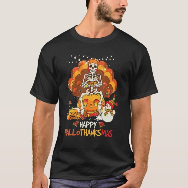Skeleton Game Happy Hallothanksmas Video Game Fall T-Shirt (Front)
